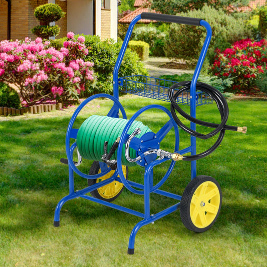 Garden Hose Reel Cart with 2 Wheels and Storage Basket, Blue Watering & Irrigation Blue at Gallery Canada
