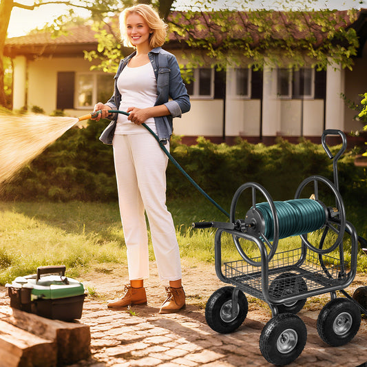 Garden Hose Reel Cart, 300 Feet, Large Capacity, 4 Wheels, Storage Basket, Gray Watering & Irrigation Gray at Gallery Canada