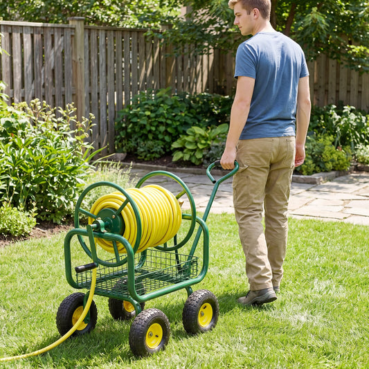 Garden Hose Reel Cart, 300 Feet, Large Capacity, 4 Wheels, Storage Basket, Green Watering & Irrigation Green at Gallery Canada