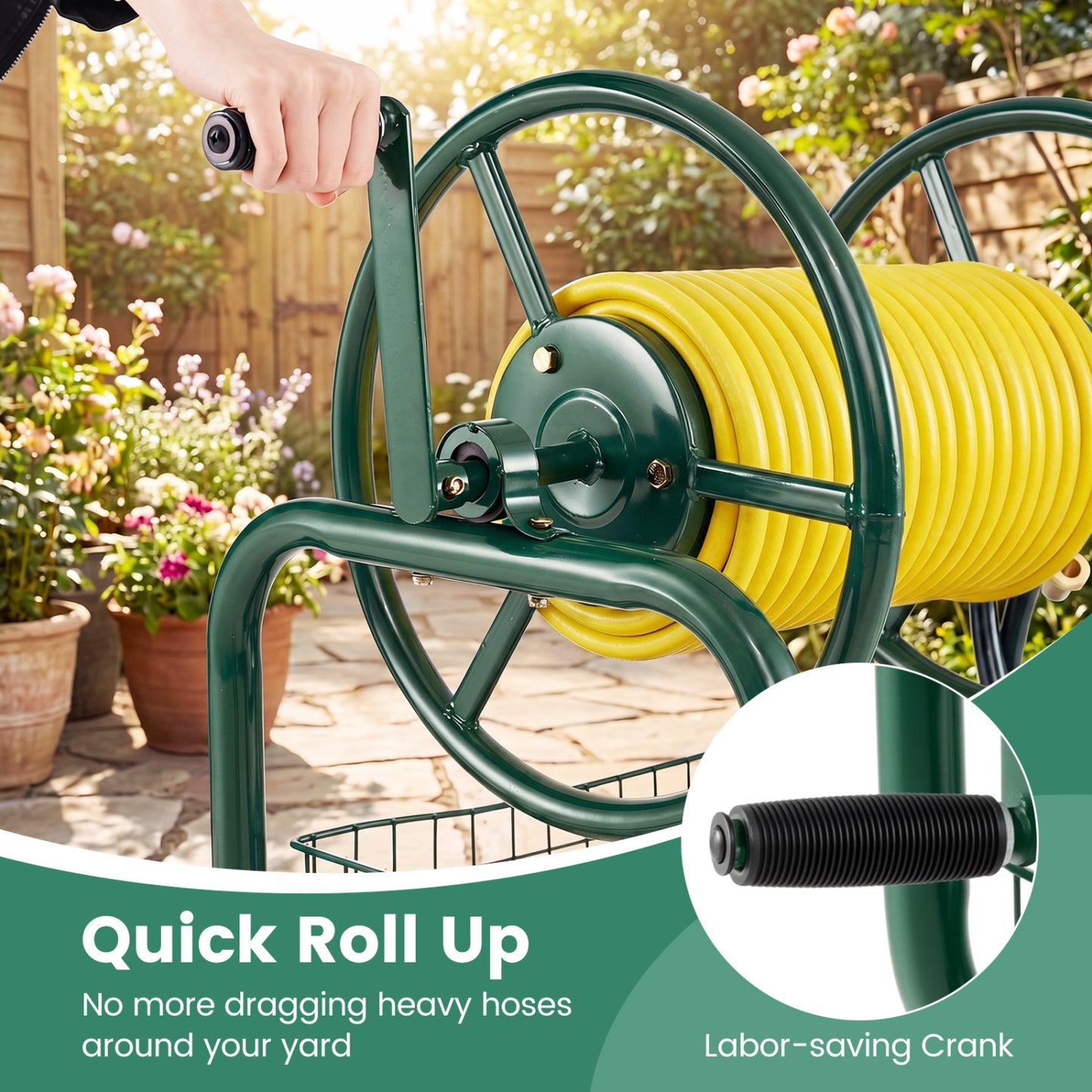Garden Hose Reel Cart, 300 Feet, Large Capacity, 4 Wheels, Storage Basket, Green Watering & Irrigation at Gallery Canada