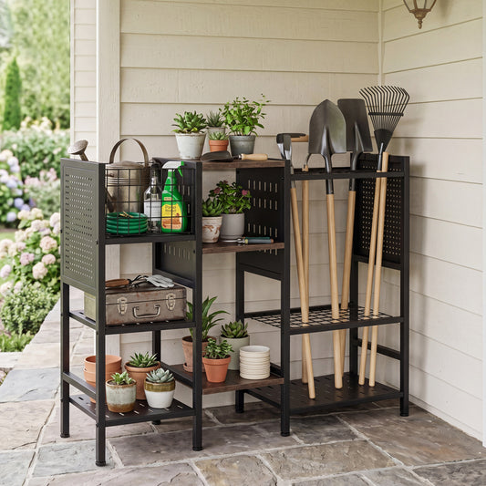 Garden Tool Organizer With Wooden Shelves, Black Sheds & Outdoor Storage Black at Gallery Canada