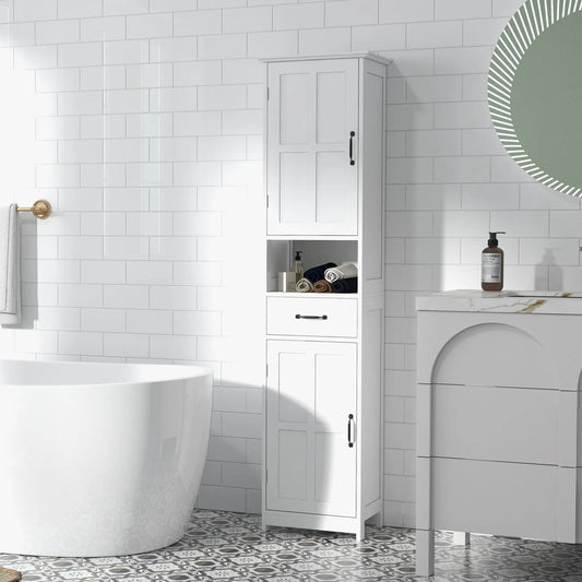 Modern Bathroom Cabinet, Narrow Vanity with Open Shelf, White Bathroom Cabinets White at Gallery Canada
