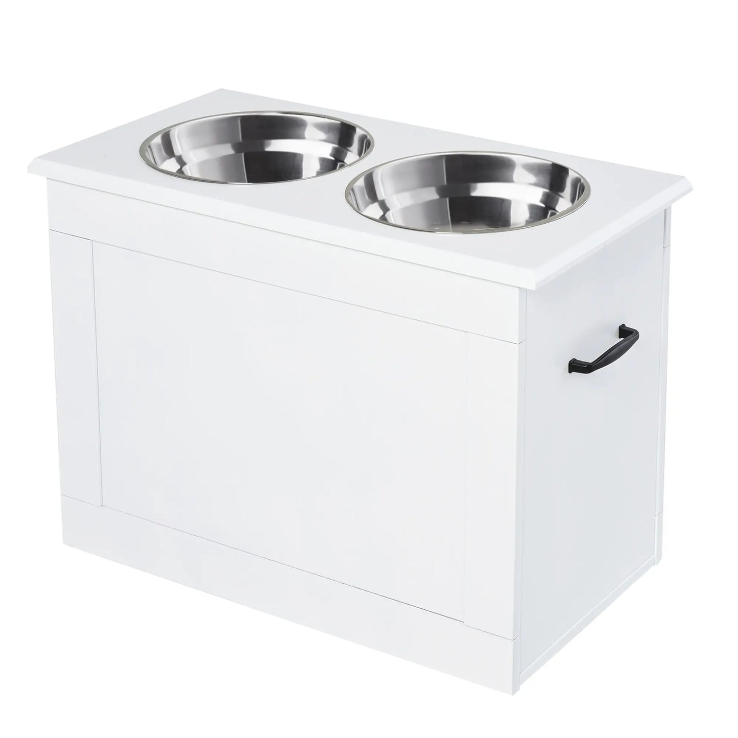 Large Elevated Pet Feeder, 2 Stainless Steel Bowls, White Dog Bowls at Gallery Canada