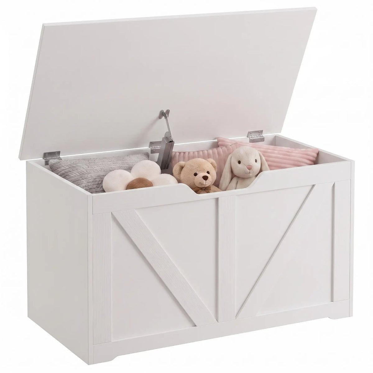 31.5 Inches Storage Chest with Safety Hinge, Wood Grain, White Storage Ottomans & Benches at Gallery Canada