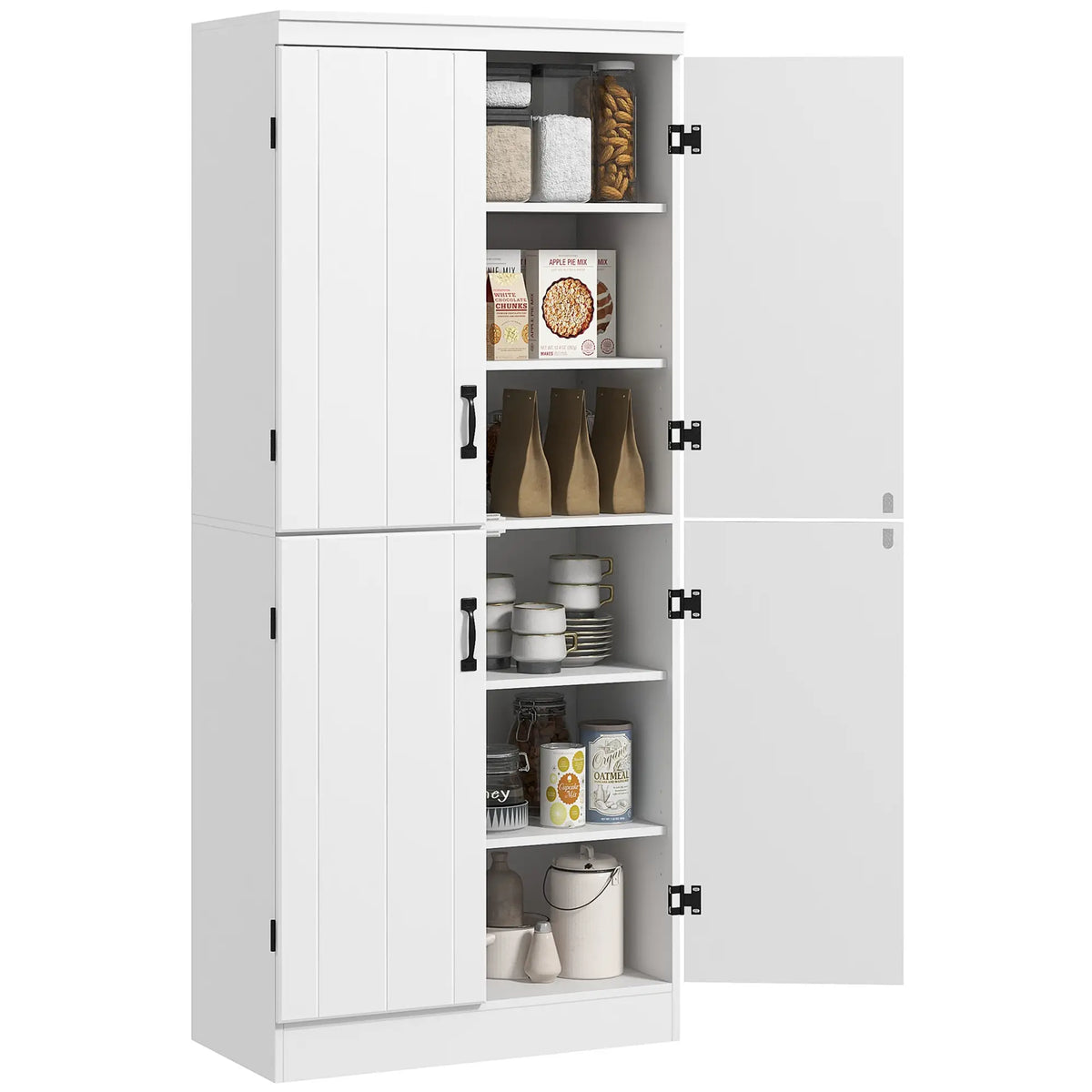 4-Door Storage Cabinet, Freestanding Pantry with Adjustable Shelves, 70", White Kitchen Pantry Cabinets at Gallery Canada