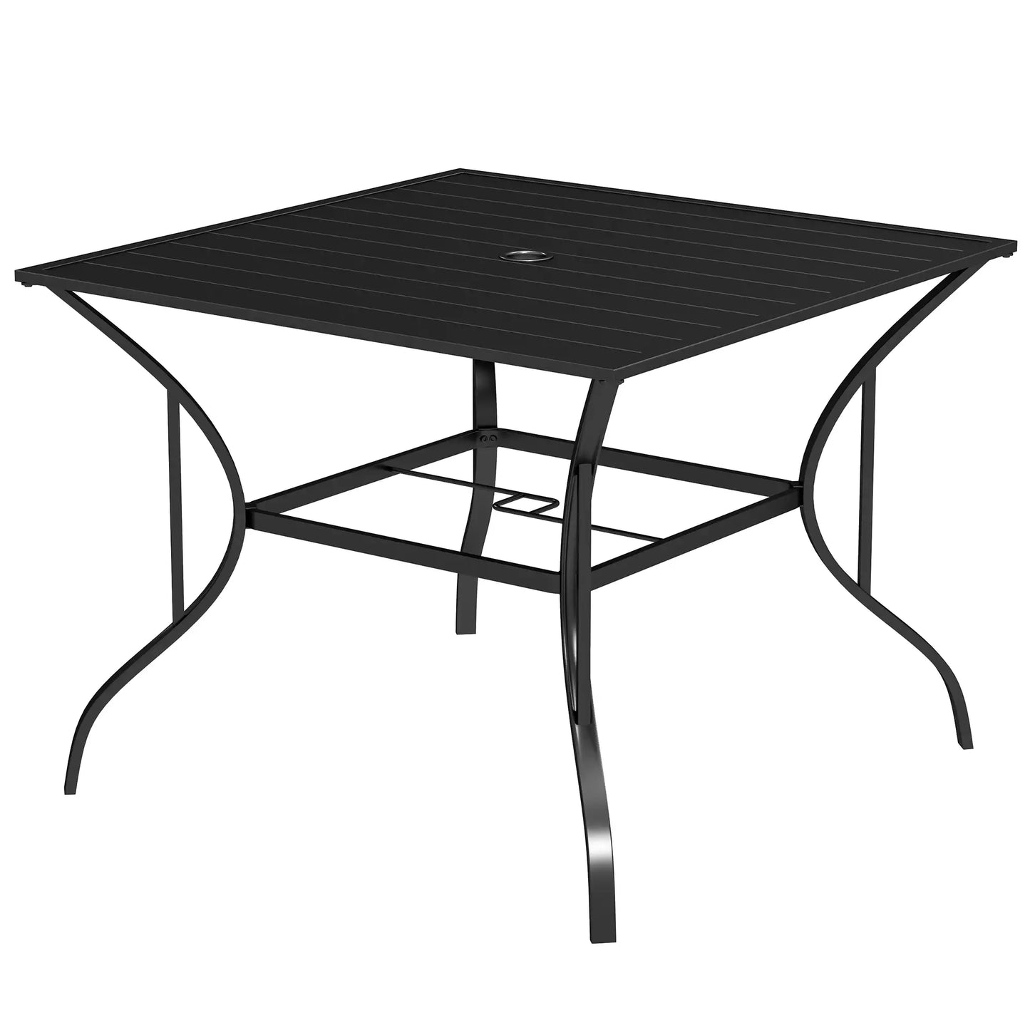 Outdoor Dining Table for Four, Square Garden Table with Slatted Metal Top, Black Patio Dinning Tables at Gallery Canada
