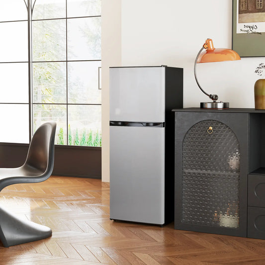Double Door Mini Fridge with Freezer, 4.6 Cu.Ft, Silver Small Kitchen Appliances Silver, Black at Gallery Canada