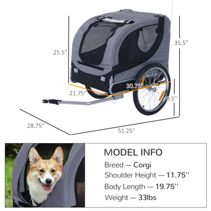 Dog Bike Trailer, Pet Cart, Bicycle Wagon, Travel Cargo, Carrier Attachment with Hitch, Foldable for Travelling, Grey at Gallery Canada