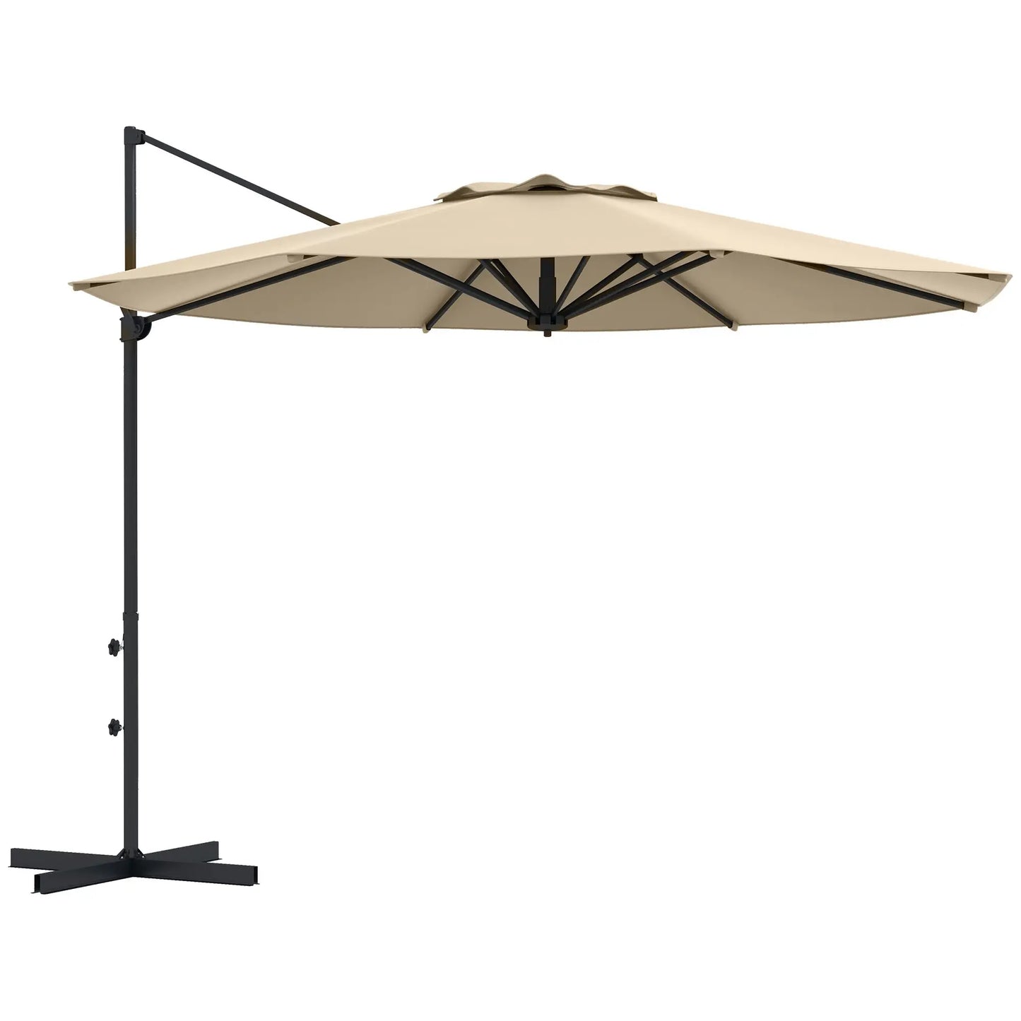 10 FT Parapluie Cantilever, Aluminium, Rotation 360°, Manivelle, Inclinaison, Kaki