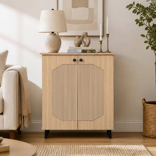 Geometric 2-Door Footwear Storage Cabinet, Natural Shoe Racks & Storage Benches Natural at Gallery Canada