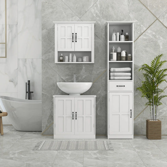 Modern Bathroom Cabinet, 3 Open Shelves, Drawer, Adjustable Shelf, White Bathroom Cabinets White at Gallery Canada