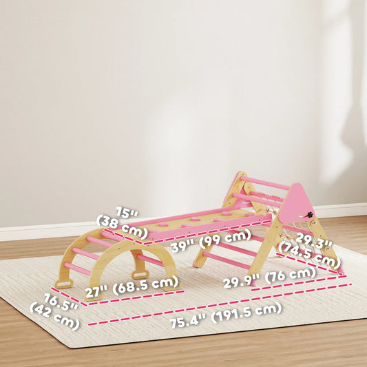 8-in-1 Pikler Triangle Set, Foldable Wooden Climbing Toys, Pink Kids Gym & Playmats at Gallery Canada