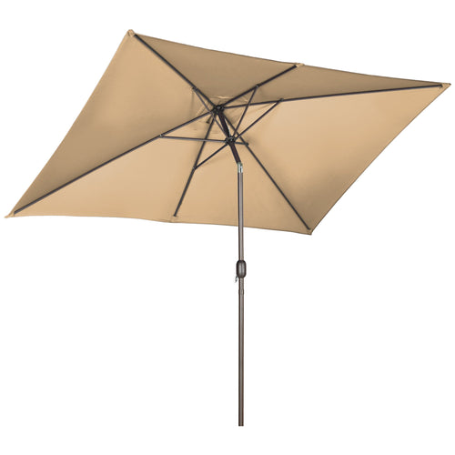 6.5x10ft Patio Umbrella, Rectangle Market Umbrella with Aluminum Frame and Crank Handle, Garden Parasol Outdoor Sunshade Canopy, Tan