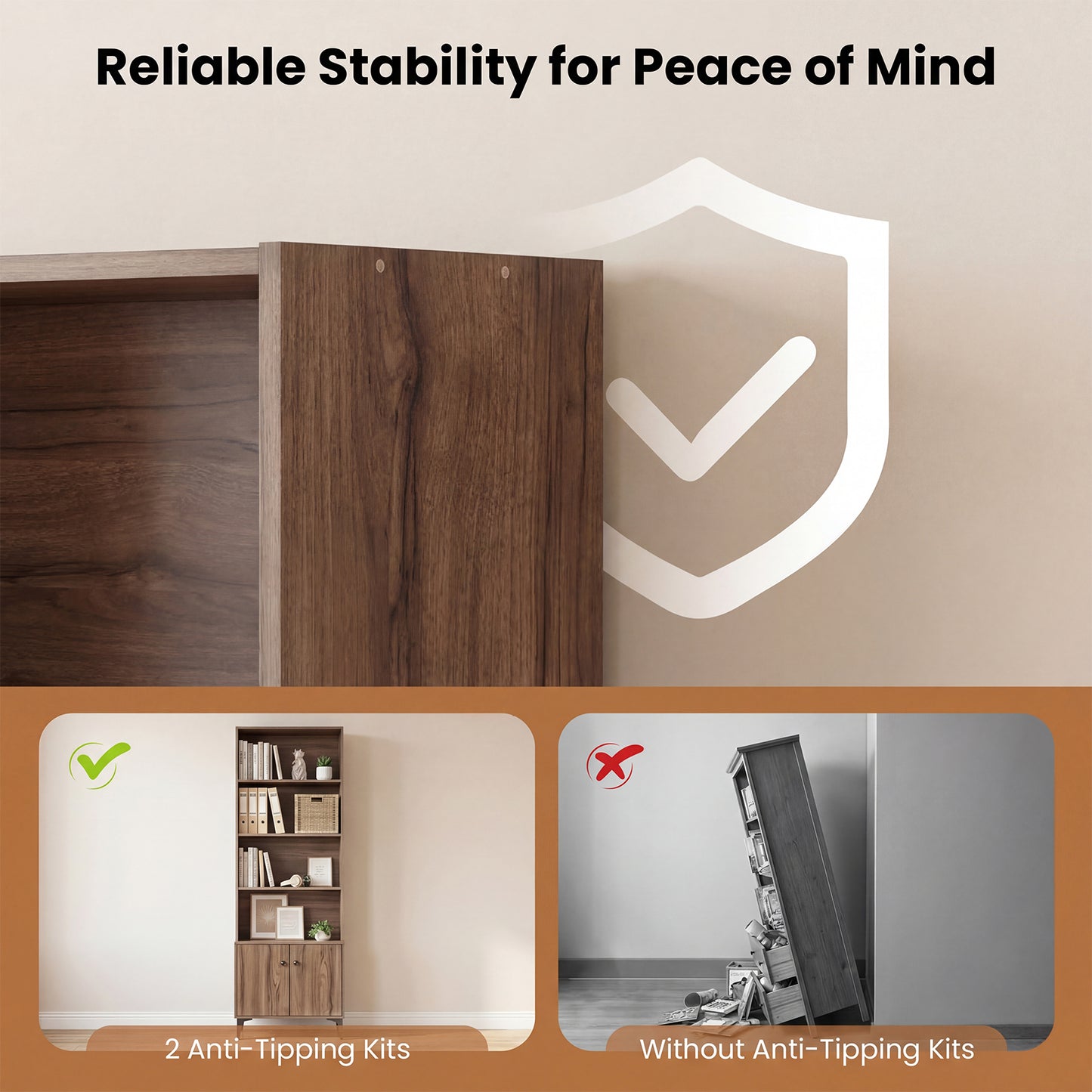 Bookshelf With Doors, 2 Anti-Tipping Kits, Walnut Bookcases at Gallery Canada