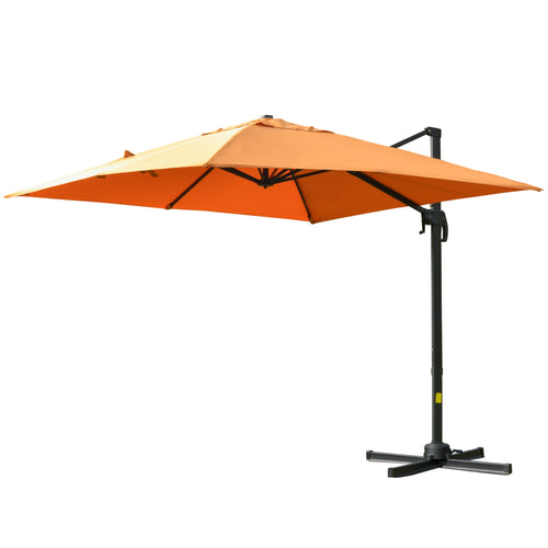 9.8x9.8ft Cantilever Umbrella Rotatable Square Top Market Parasol with 4 Adjustable Angle for Backyard Patio Outdoor Area Orange