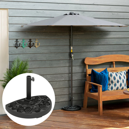 21 lbs Concrete Half Umbrella Base, Flower-Leaf Design, Black Umbrella Bases Black at Gallery Canada