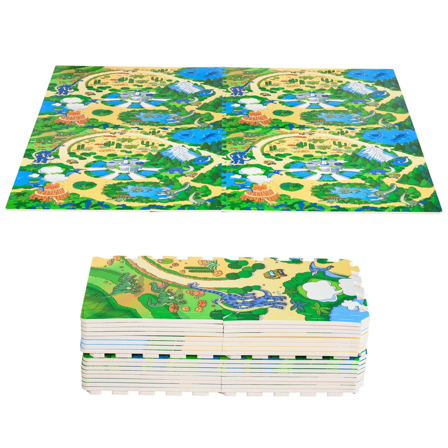 Kids Foam Puzzle Floor Tiles Baby Toddler Play Mat 36Pcs Anti-slip Crawling Learning with End Border Dinosaur Land Pattern 35SqFt EVA at Gallery Canada
