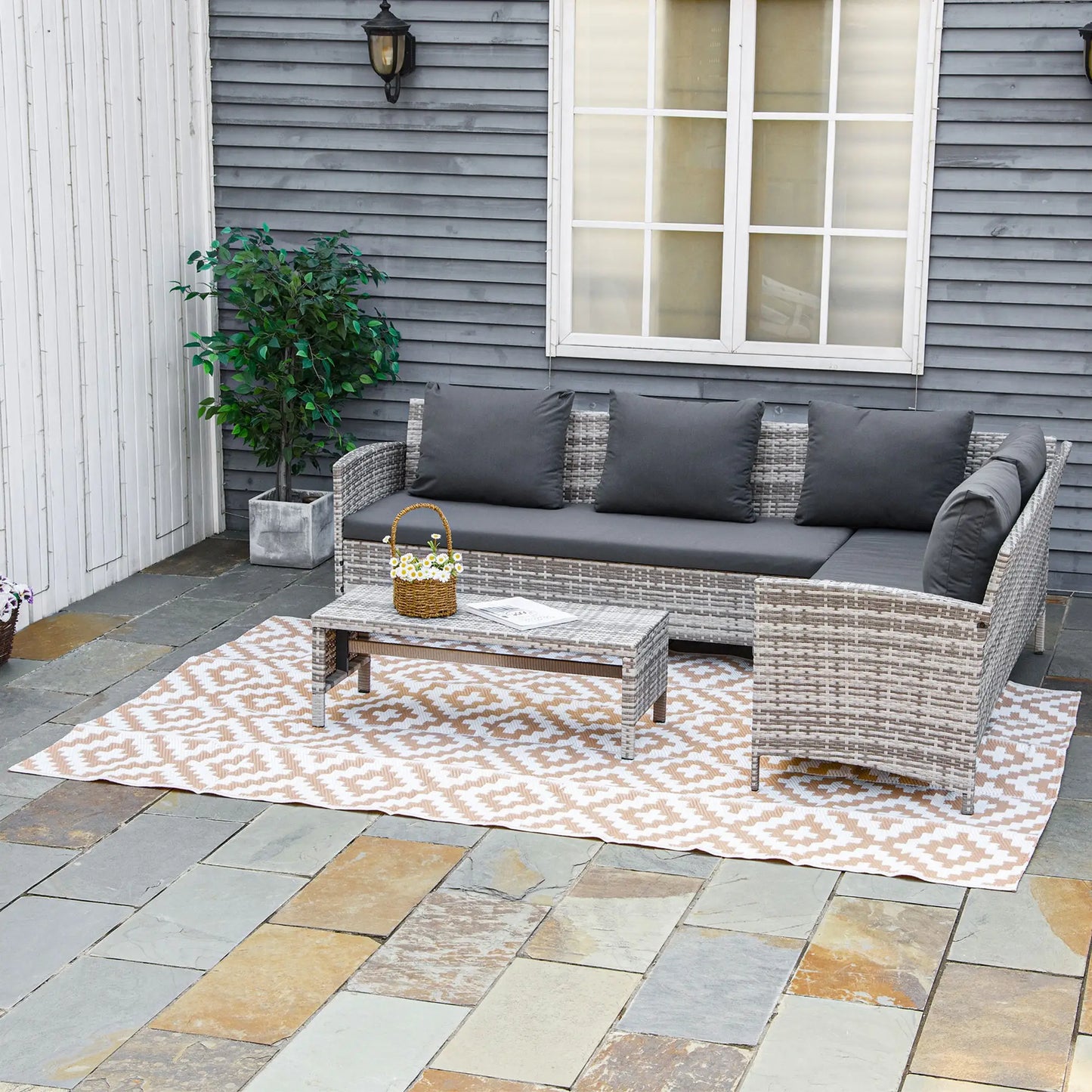 Reversible Outdoor RV Rug, Patio Floor Mat, 6' x 9', White, Coffee Garden Decor at Gallery Canada