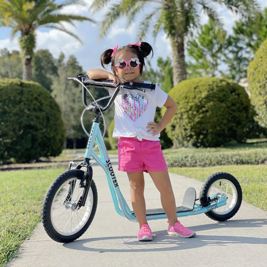 Youth Kick Scooter, Adjustable Handlebar, 16'' Inflatable Wheel, Blue Scooters Blue at Gallery Canada