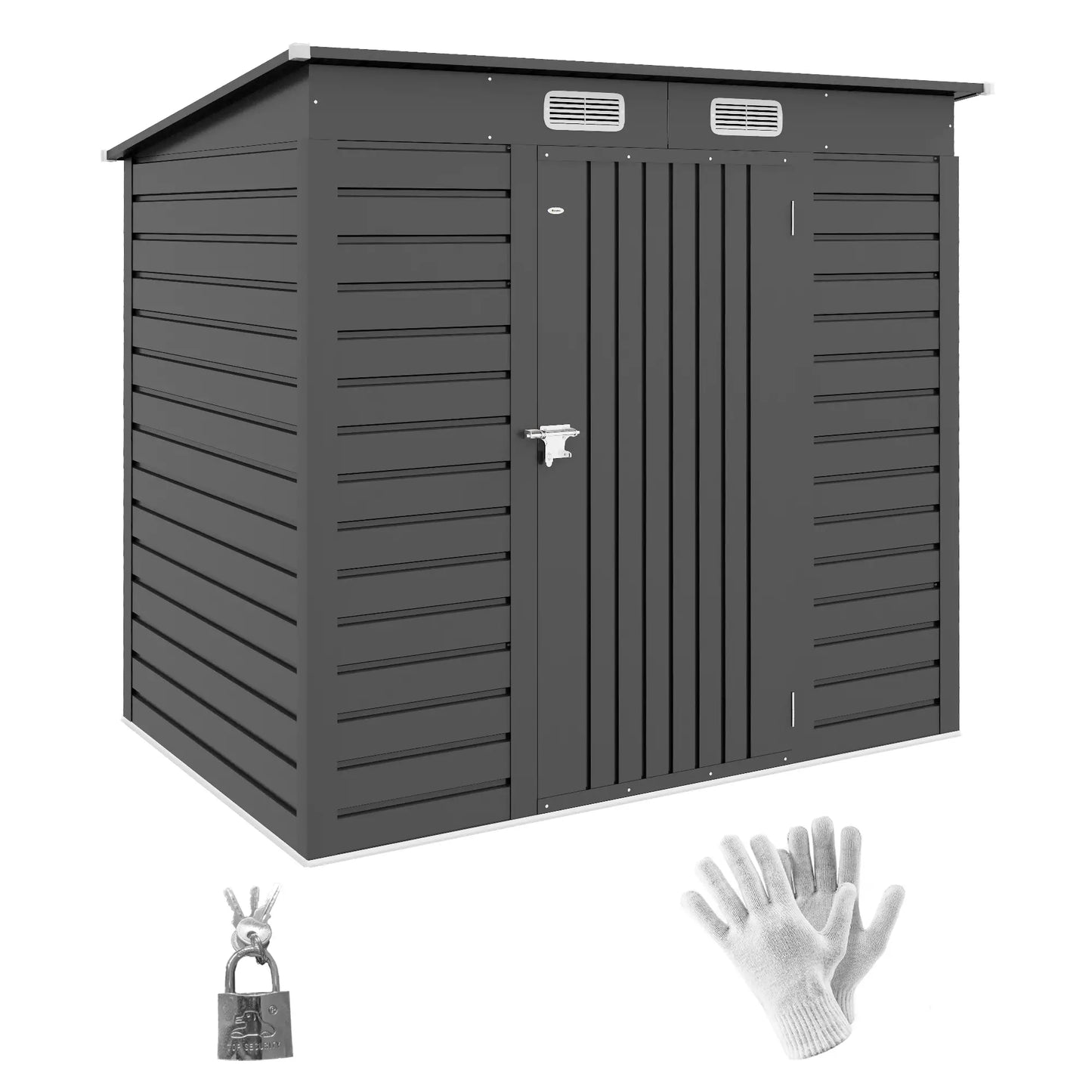 6 x 4FT Galvanized Metal Garden Shed, Double Doors, 2 Vents, Grey Sheds at Gallery Canada
