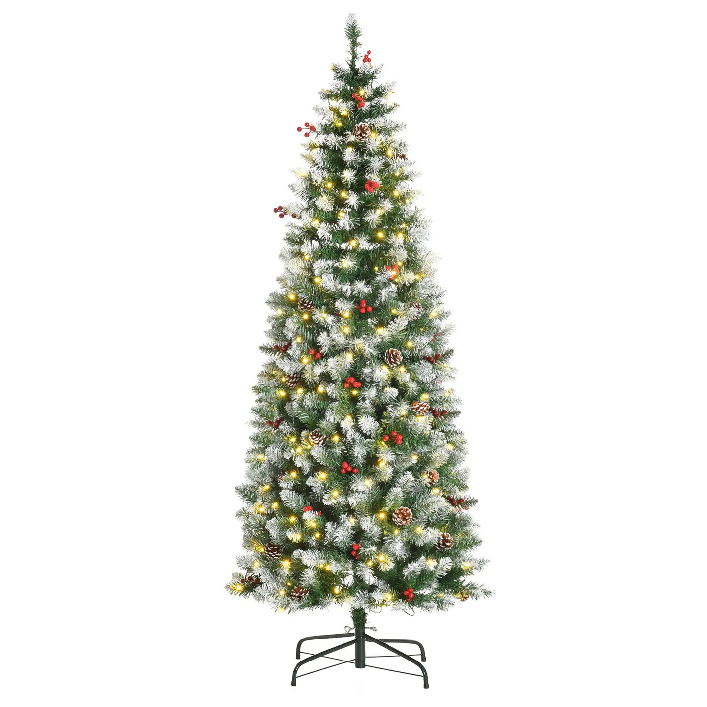 6 ft Pre-Lit Christmas Tree, LED Lights, Pine Cones, Red Berries Pencil Christmas Trees at Gallery Canada