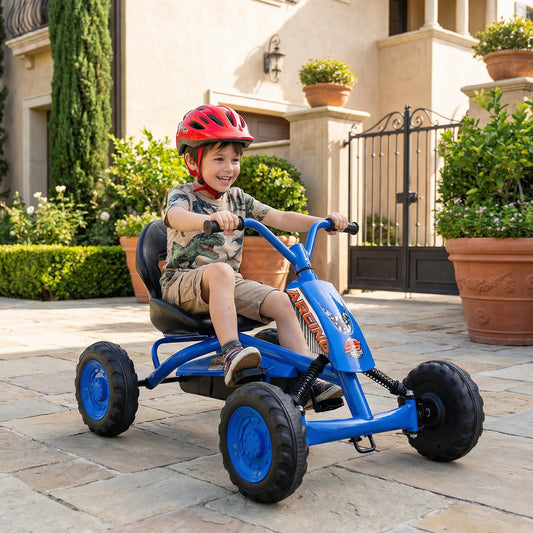Go Kart for Kids 4 Wheel with Steering Handlebars and Adjustable Seat, Navy Push & Pedal Ride On Toys Navy at Gallery Canada