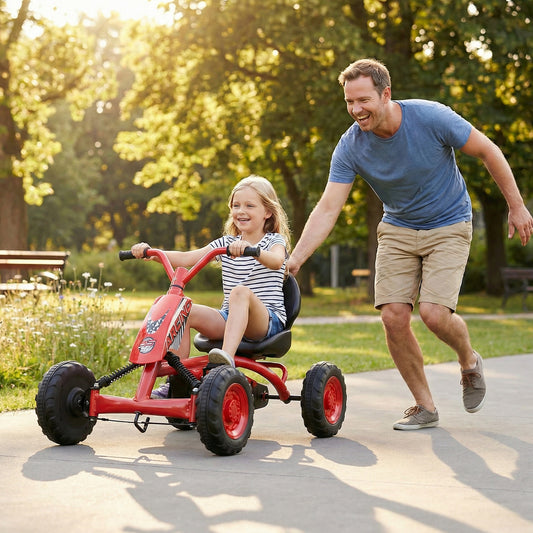 Go Kart for Kids 4 Wheel with Steering Handlebars and Adjustable Seat, Red Push & Pedal Ride On Toys Red at Gallery Canada