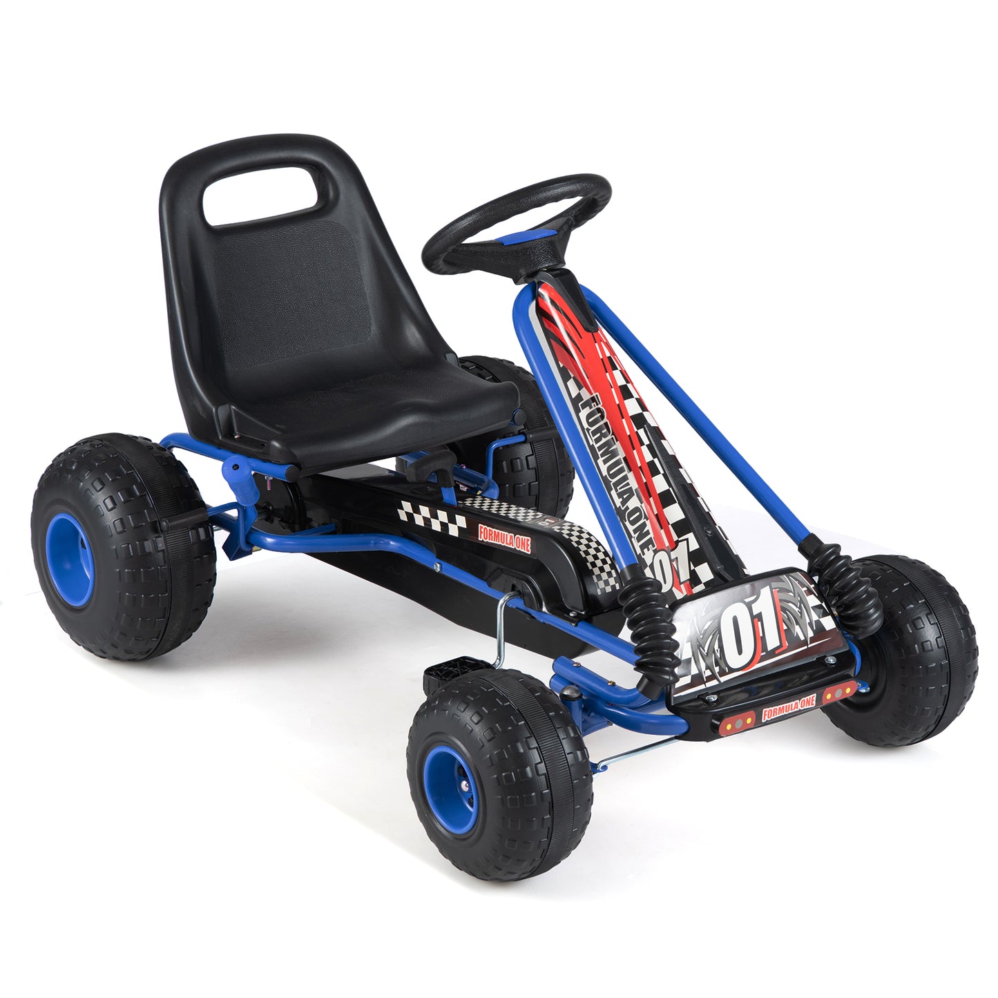 Go Kart for Kids 4 Wheels Pedal with Adjustable Seat and Multi-Terrain Wheels, Blue