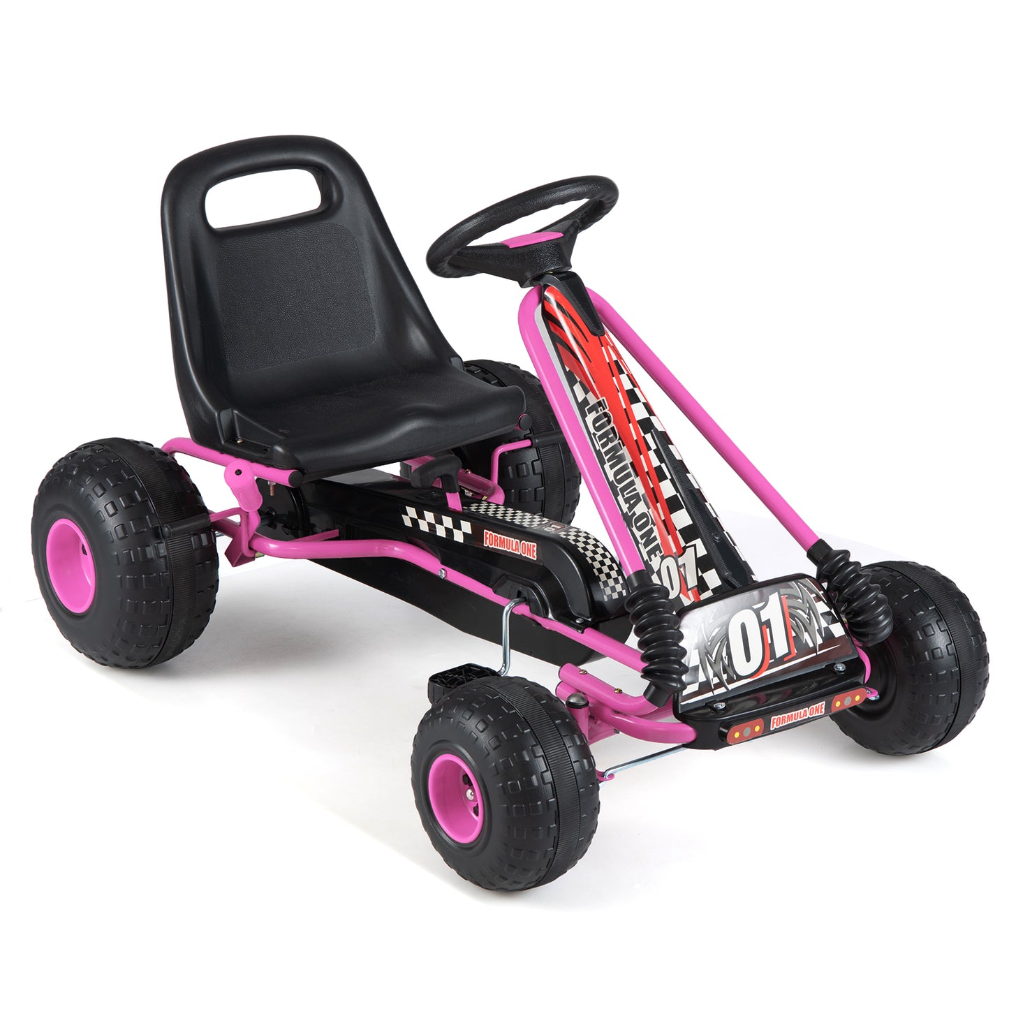 Go Kart for Kids 4 Wheels Pedal with Adjustable Seat and Multi-Terrain Wheels, Pink