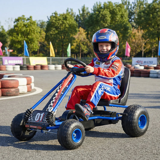 Go Kart for Kids 4 Wheels Pedal with Adjustable Seat and Multi-Terrain Wheels, Blue Push & Pedal Ride On Toys Blue at Gallery Canada