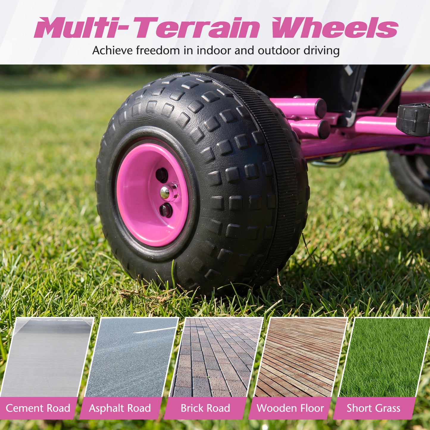 Go Kart for Kids 4 Wheels Pedal with Adjustable Seat and Multi-Terrain Wheels, Pink Push & Pedal Ride On Toys at Gallery Canada