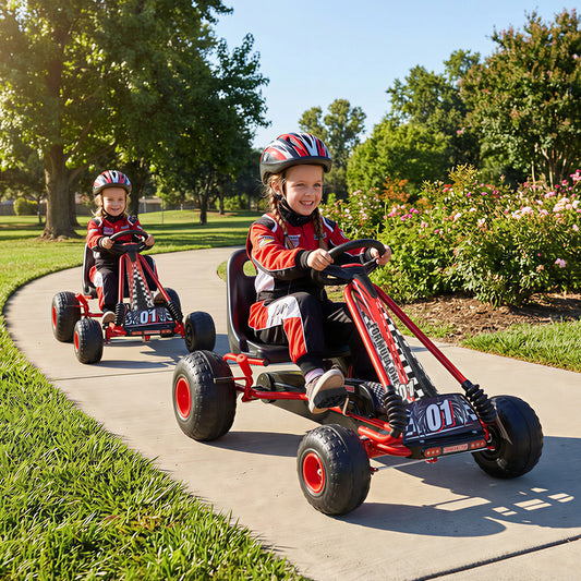 Go Kart for Kids 4 Wheels Pedal with Adjustable Seat and Multi-Terrain Wheels, Red Push & Pedal Ride On Toys Red at Gallery Canada
