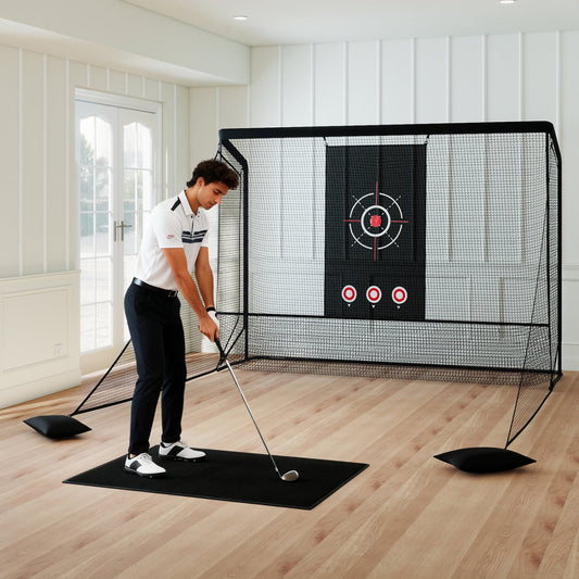 Golf Practice Hitting Net Cage, Dual Side Barriers, Target Cloth, Metal Frame Golf Black at Gallery Canada