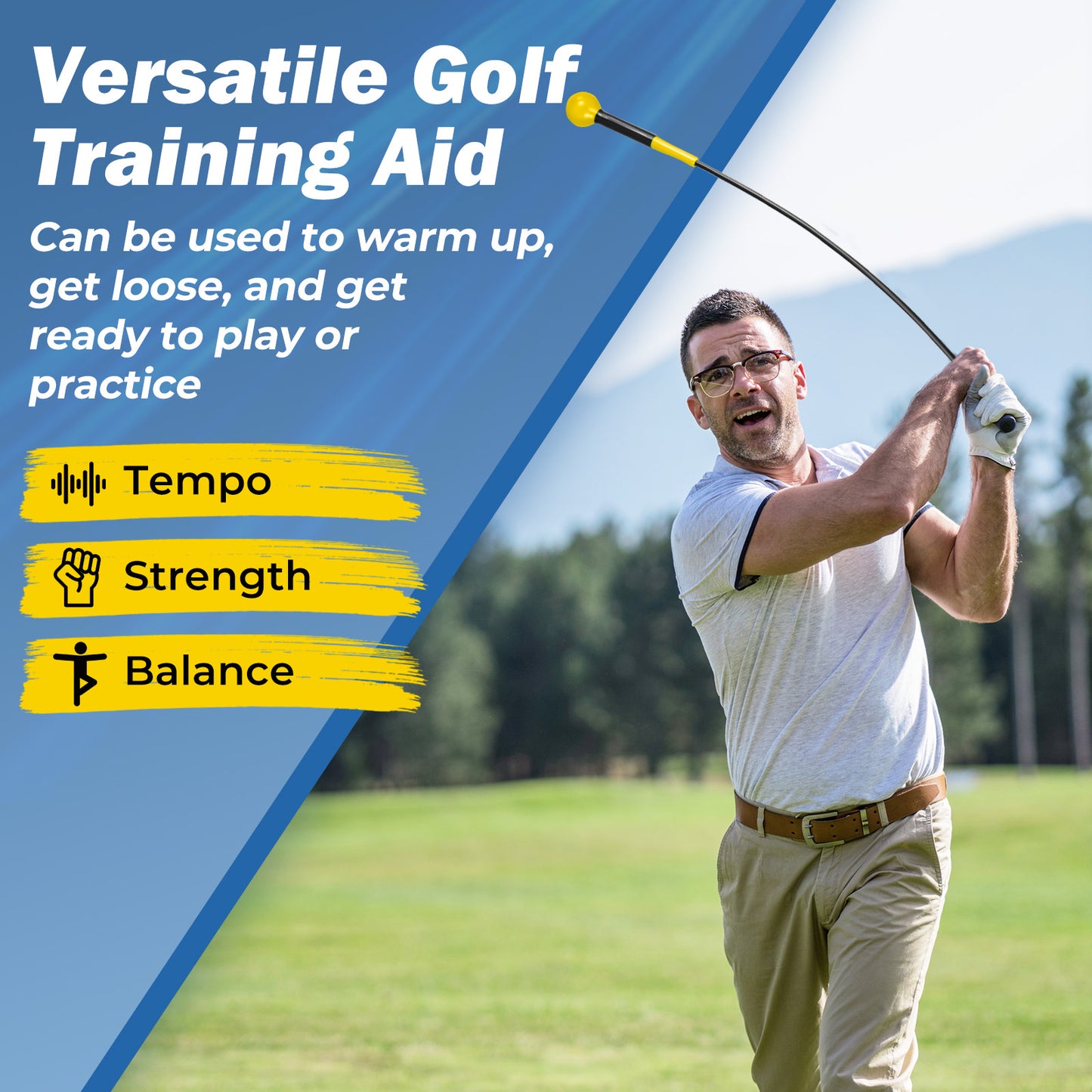 Golf Swing Trainer Aid 47inch/40inch/31.5inch Warm-up Practice Stick with Weighted Head for Grip, Yellow Golf at Gallery Canada