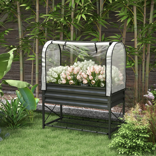Metal Raised Garden Bed With Cover, With Bottom Shelf And Liner, Black Elevated Garden Beds Black, Clear at Gallery Canada