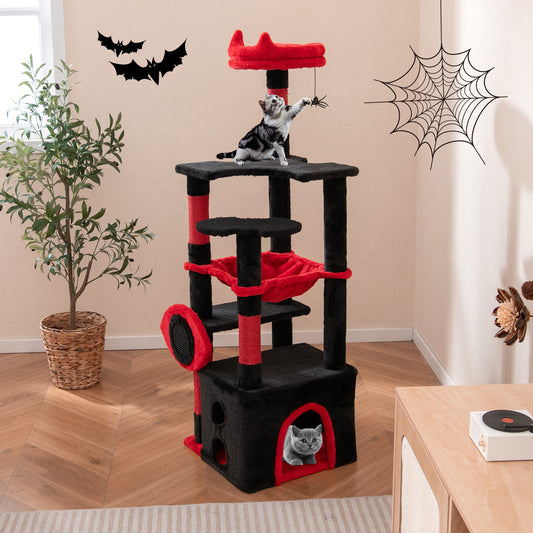 Gothic Cat Tree with Plush Perch and Spider Dangling Toy, Black & Red Cat Trees Condos & Scratchers Black & Red at Gallery Canada