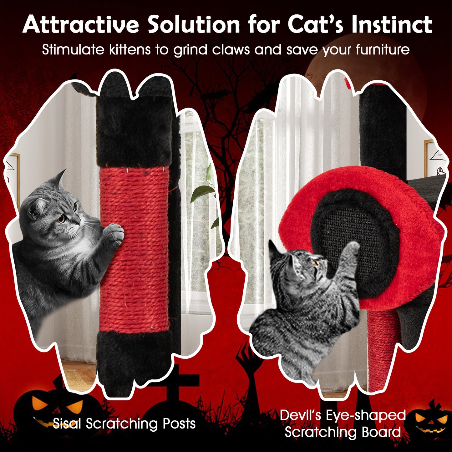 Gothic Cat Tree With Plush Perch, Spider Dangling Toy, Red, Black Cat Trees Condos & Scratchers at Gallery Canada
