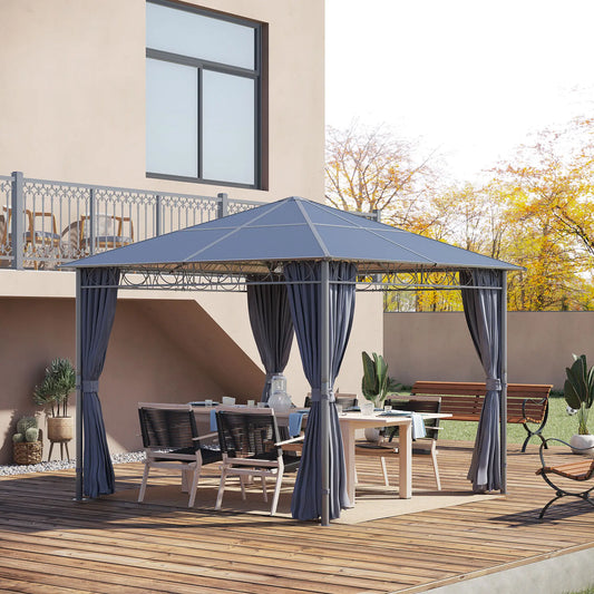 10' x 10' Polycarbonate Hardtop Gazebo, Outdoor Patio Canopy, Dark Grey