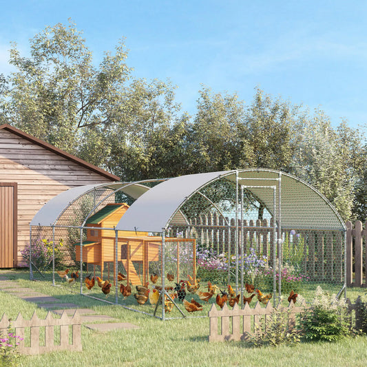 Large Metal Chicken Coop, Walk-in Enclosure, Poultry Hen Run, 9.2' x 24.9' x 6.5', Silver