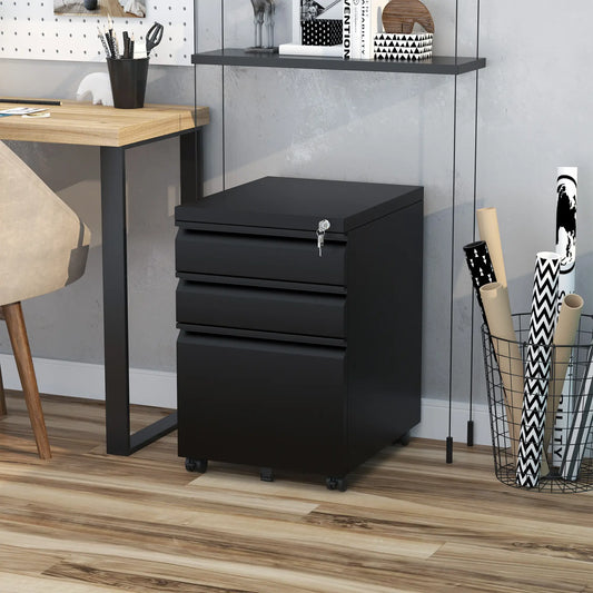 3 Drawer Lockable Filing Cabinet on Wheels, Legal Letter A4, Black Office Cabinets & Cupboards Black at Gallery Canada