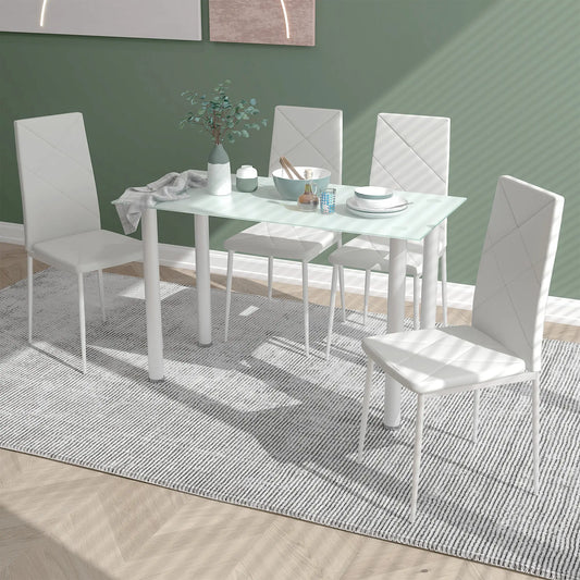 Modern Dining Table Set for 4, 5 Pieces, Rectangle Table, Steel Frame, White Bar Sets White at Gallery Canada