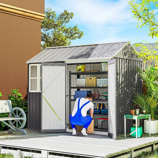 8.5' x 5.5' Metal Garden Shed, Outdoor Storage, Lockable Door, Light Grey Sheds Light Grey at Gallery Canada