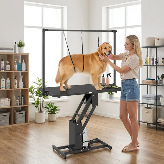 43" L Hydraulic Dog Grooming Table, Z-Lift Height Adjustable Pet Grooming Table with Noose and Non-Slip Tabletop Dog Grooming Tables Black at Gallery Canada