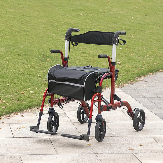 Folding Rollator Walker with Seat, 8" Wheels, Adjustable Height, Red Knee Walker & Wheelchair Ramps Pearlescent Red at Gallery Canada
