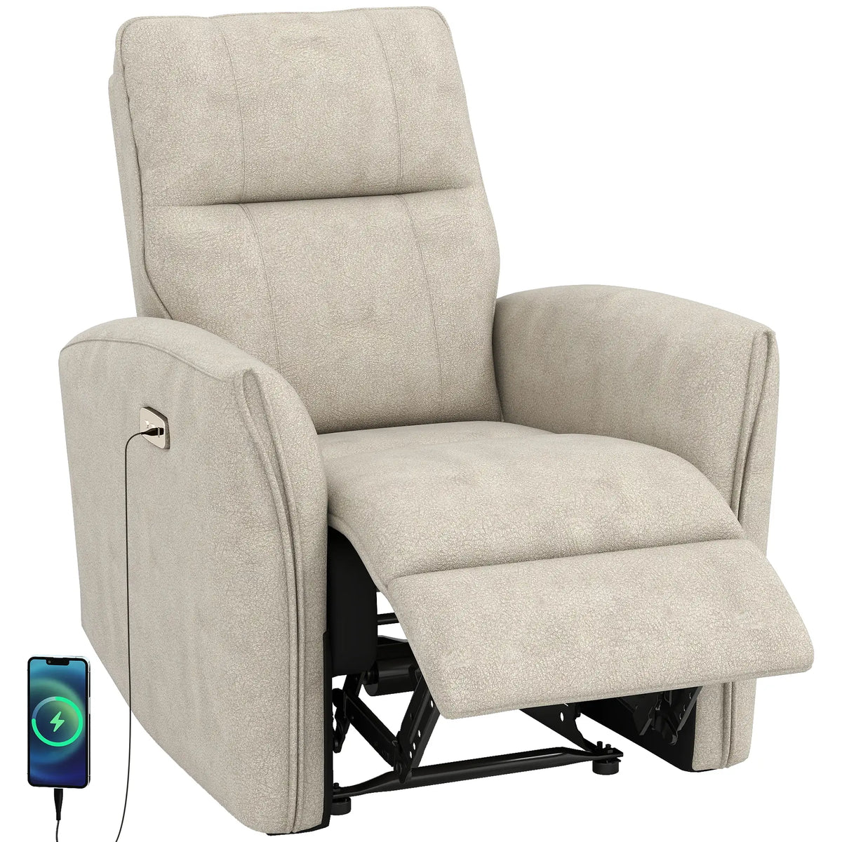 Power Recliner Chair, Fabric Upholstered, USB Ports, Footrest, Beige Sofas & Reclining Chairs at Gallery Canada