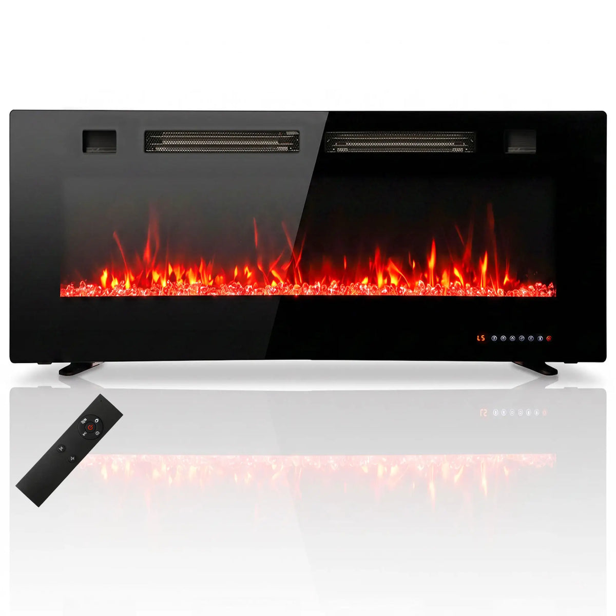 42" Electric Fireplace, Ultra-Thin Recessed, Wall Mounted, Black, Black Electric Fireplaces at Gallery Canada