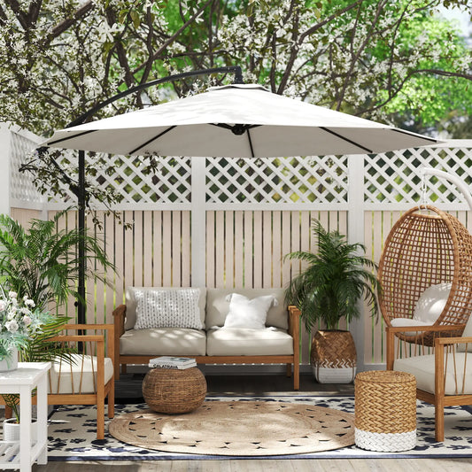9.7ft Offset Patio Umbrella, Crank Handle, 8 Ribs, Cross Base, Cream Cantilever Umbrellas Cream at Gallery Canada