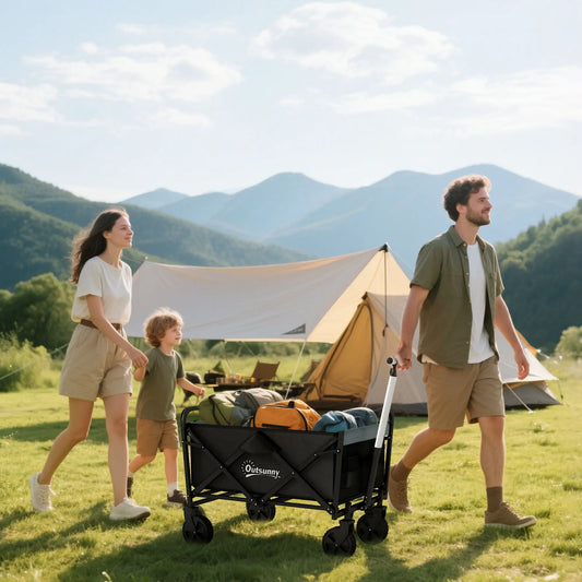 Steel Frame Folding Garden Cart, Collapsible Wagon, Telescopic Handle Folding Garden Carts Black and Grey at Gallery Canada