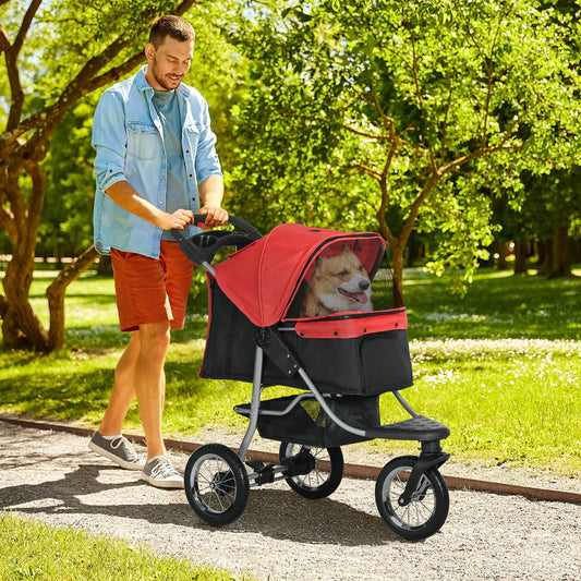 Lightweight Pet Stroller, 3-Rubber Wheels, Adjustable Canopy, Zippered Mesh, Red Dog Bike Trailers & Strollers Red, Black at Gallery Canada