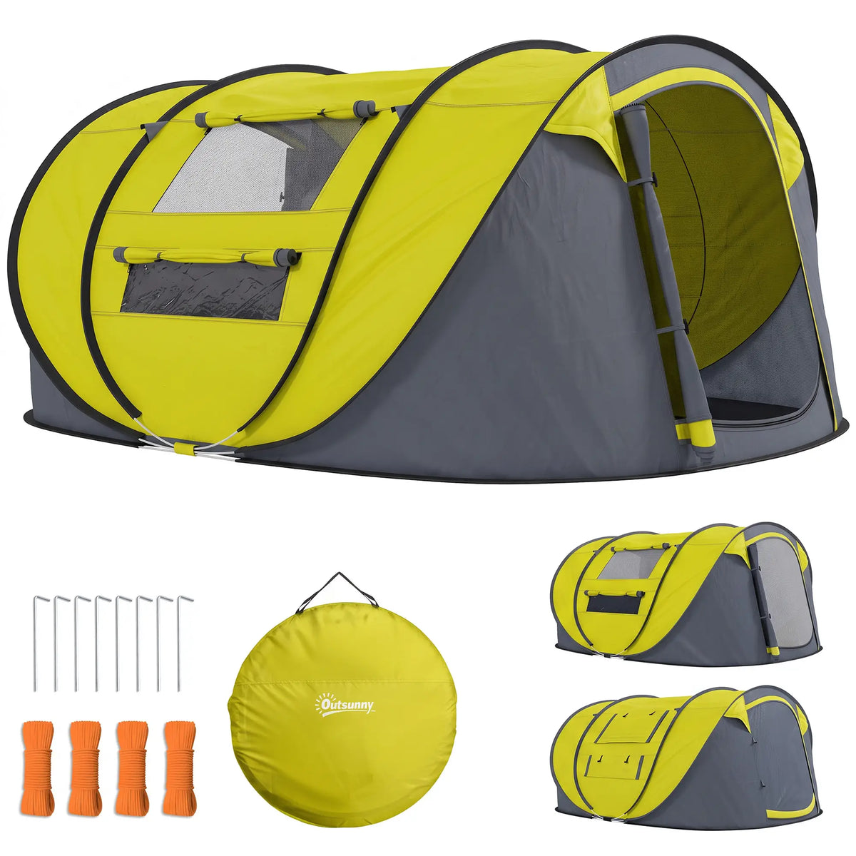 4 Person Camping Tent, Automatic Setup, Yellow Camping Tents at Gallery Canada